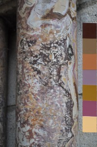 One of the marble columns with a color palette