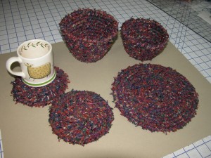 I'm having fun making hot mats and mug mats from coiled handwoven strips and the sewing machine.
