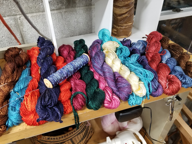 Hand-dyed, cotton and rayon, boucle yarn, 200 yard skeins, in